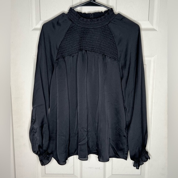 Nanette Lepore Tops - Nanette Lepore Black Smocked Blouse with Bib Collar